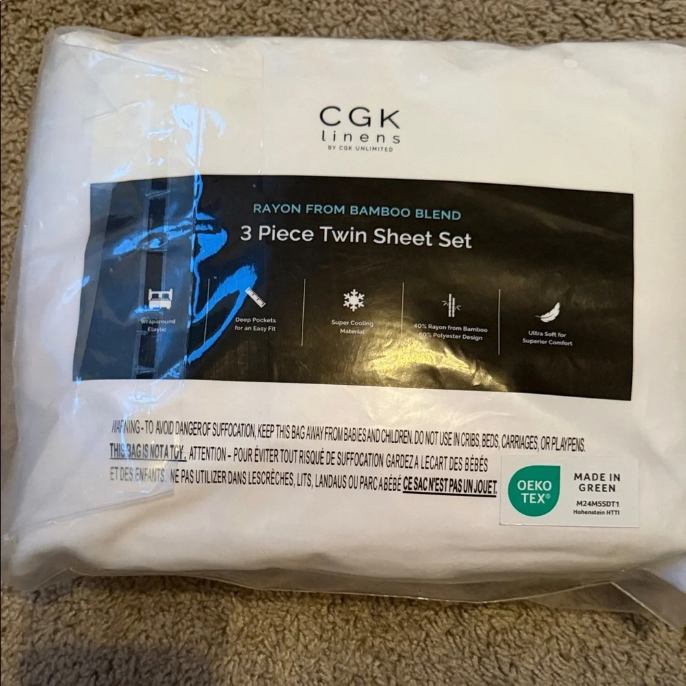 CGK Linens White 3-Piece Twin Rayon from Bamboo Sheet Set