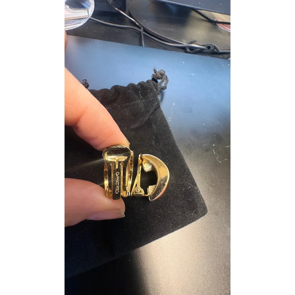 Vintage Christian Dior 1980s Modernist Hoop Clips, Persimmon Enamel & Gold Tone