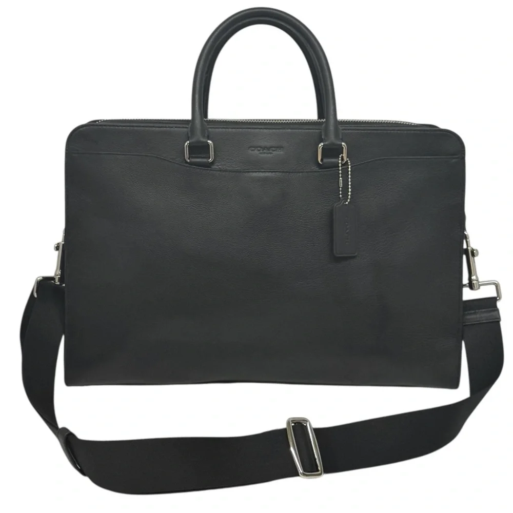 NWT COACH Beckett 2-Way Structured Black Leather Shoulder Business Briefcase New