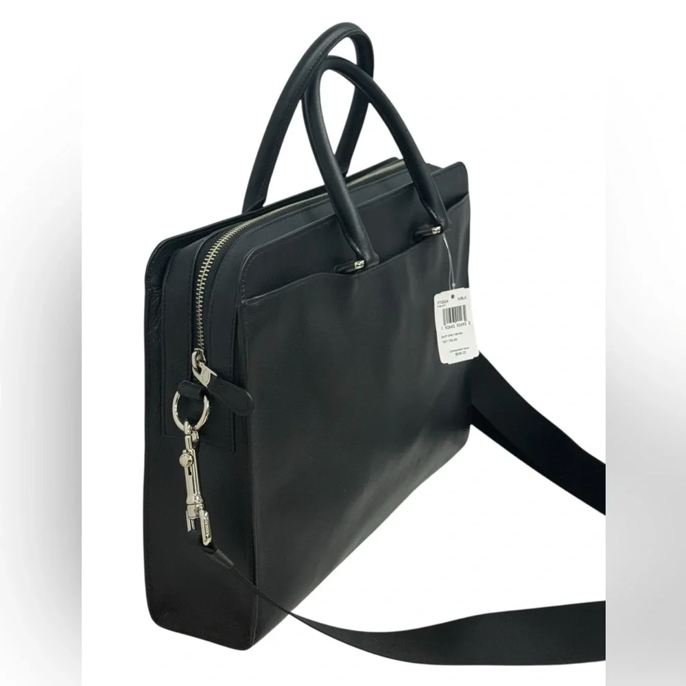 NWT COACH Beckett 2-Way Structured Black Leather Shoulder Business Briefcase New