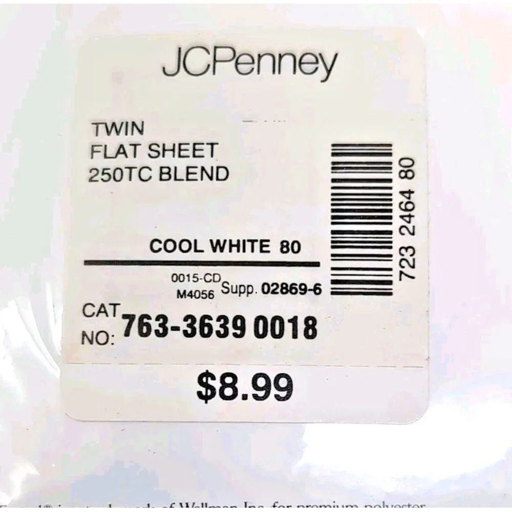 Lot of 2 Vtg JCP Home Collection Twin Flat Sheets Cool White 250 TC NEW NOS USA