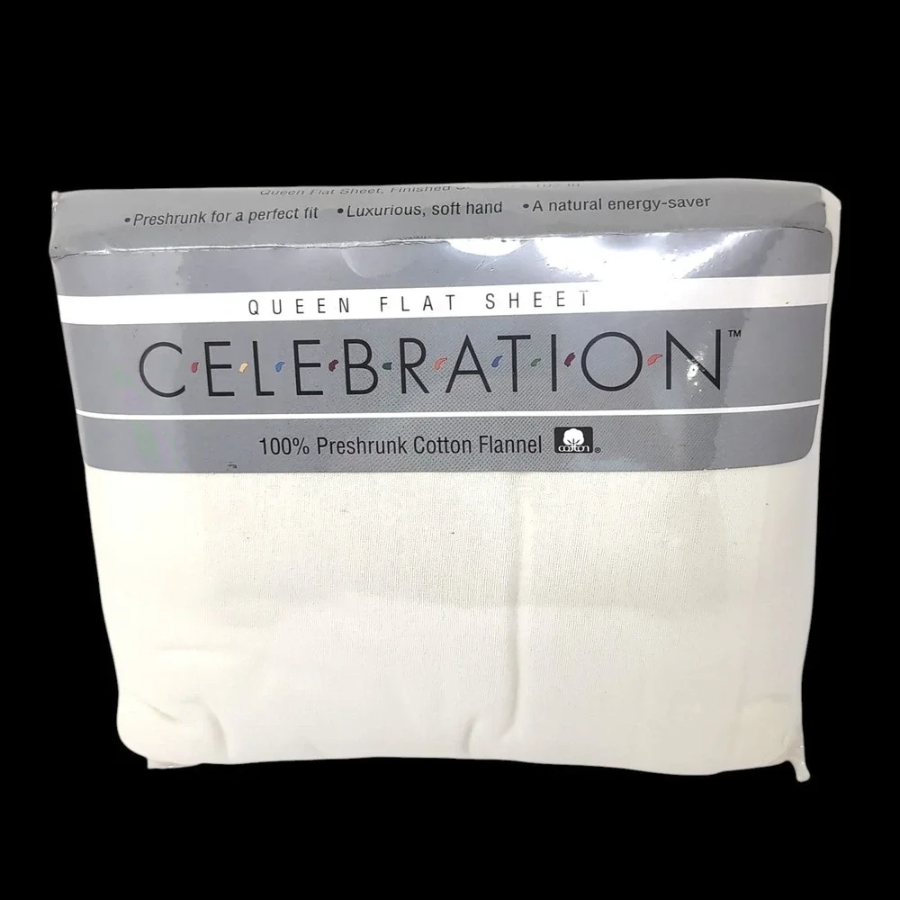 VTG Mervyns Celebration Flannel Flat Sheet Queen Size Solid Ecru NEW NOS USA