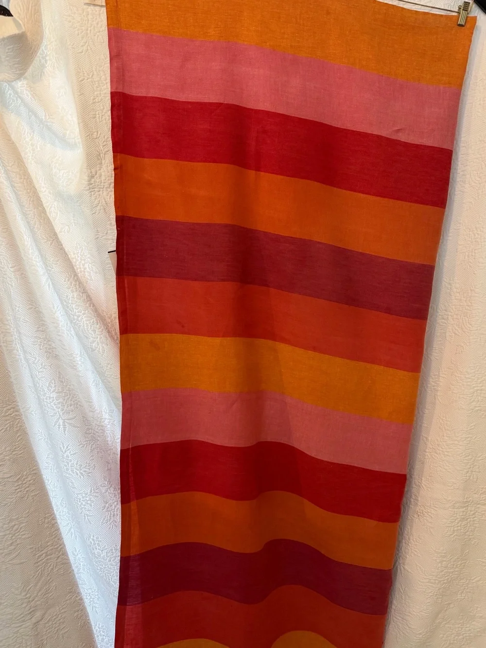VTG Williams Sonoma Vibrant Linen Madras Tablecloth 70x70 - Orange, Red & Pink