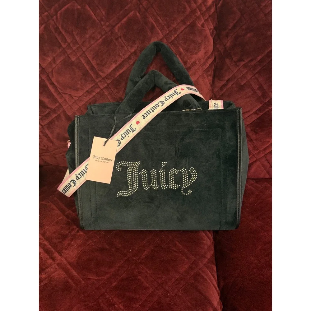 Juicy Couture Liquorice Extra‎ Spender Tote Bag Black Velour Rhinestone NWT