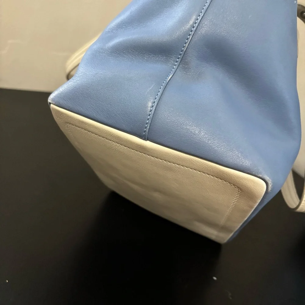 Coach Vintage Leather Shoulder Tote Purse Silver Buckle Minimalist Blue