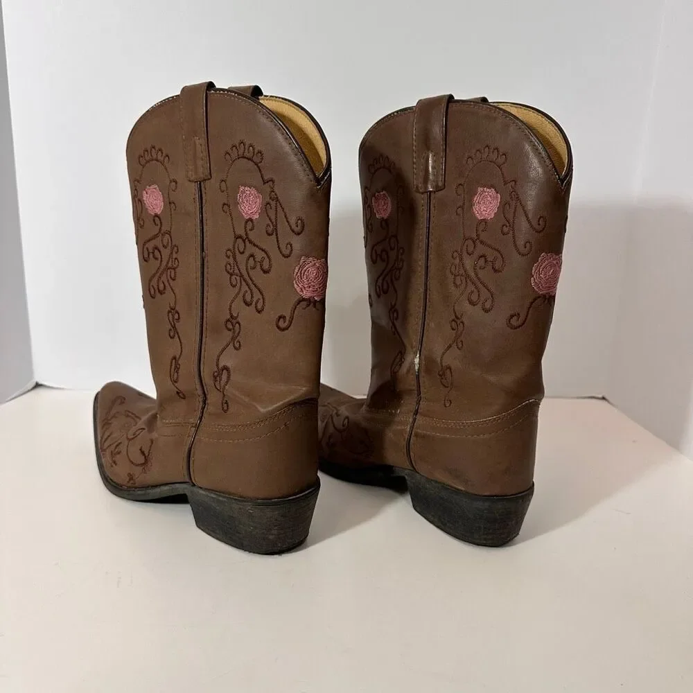 Shyanne Western Boots Embroidered Brown Floral Cowgirl | Girls Size 5