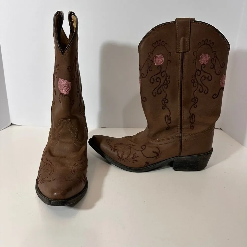 Shyanne Western Boots Embroidered Brown Floral Cowgirl | Girls Size 5