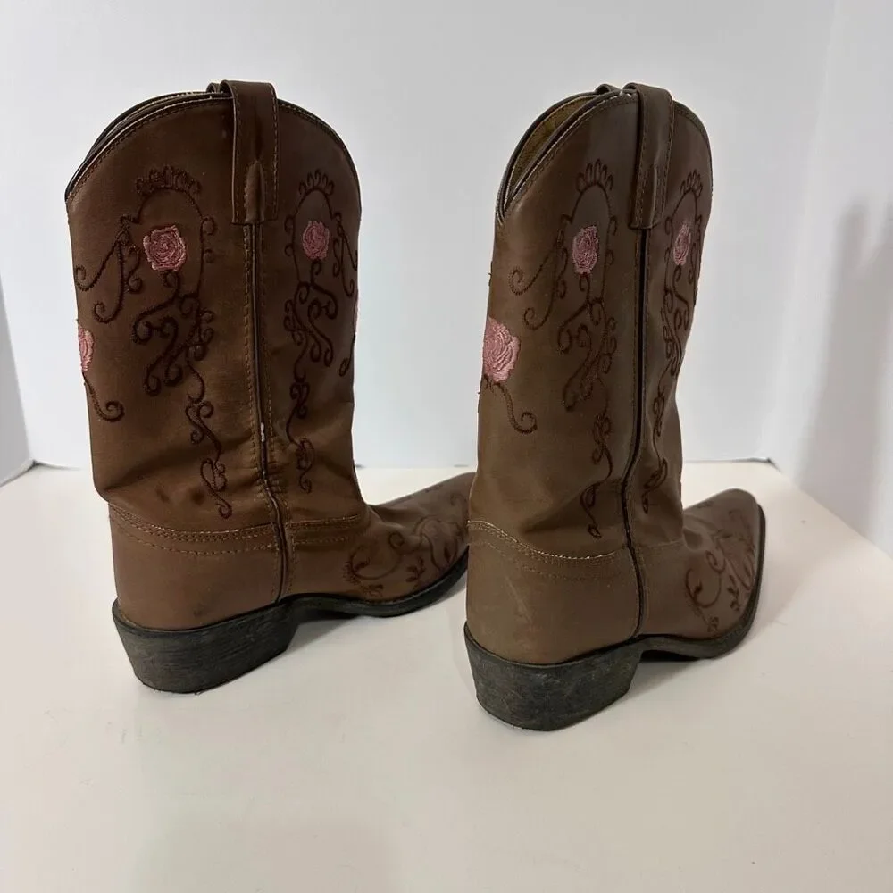 Shyanne Western Boots Embroidered Brown Floral Cowgirl | Girls Size 5