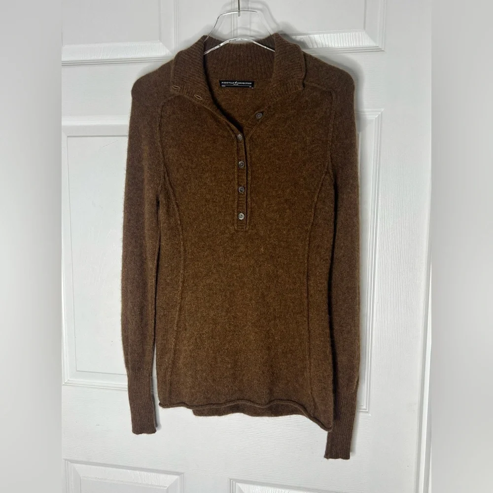 Peruvian Connection Brown Knit 100% Woolen Royal Alpaca Sweater XS