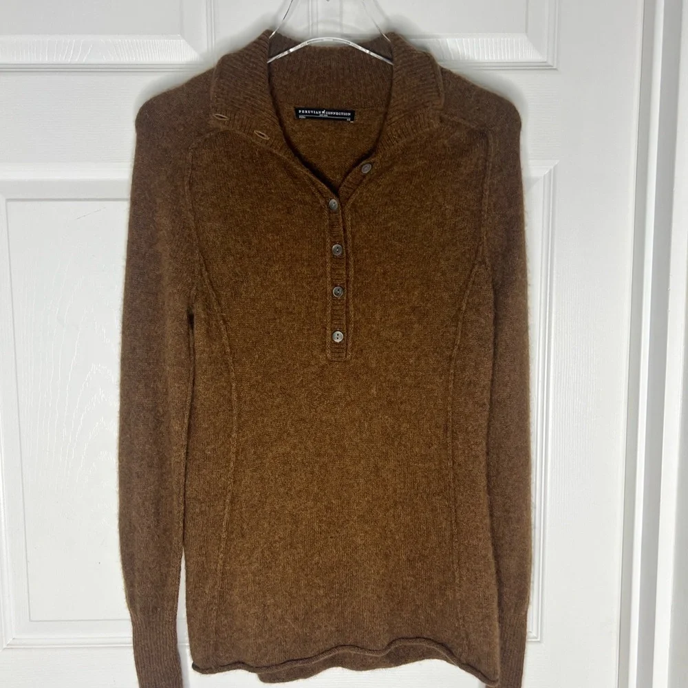 Peruvian Connection Brown Knit 100% Woolen Royal Alpaca Sweater XS