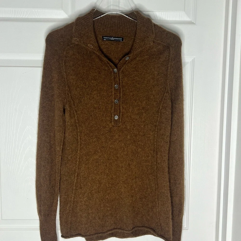 Peruvian Connection Brown Knit 100% Woolen Royal Alpaca Sweater XS