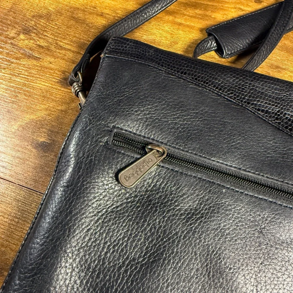 Bagaggio Vintage Black Leather Lizard Embossed Messenger Bag Briefcase OS