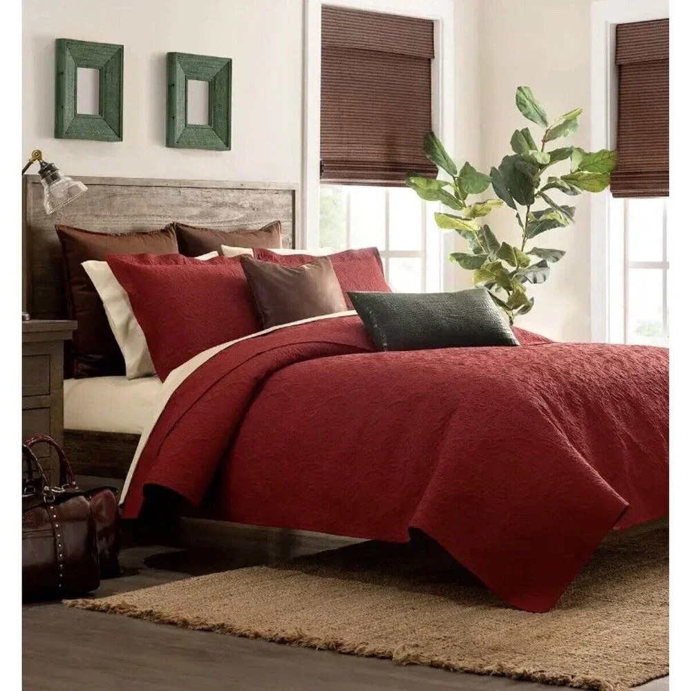 Patricia Nash Classic Tooled Red Queen Quilt Set 3Pcs‎ Reversible NWT