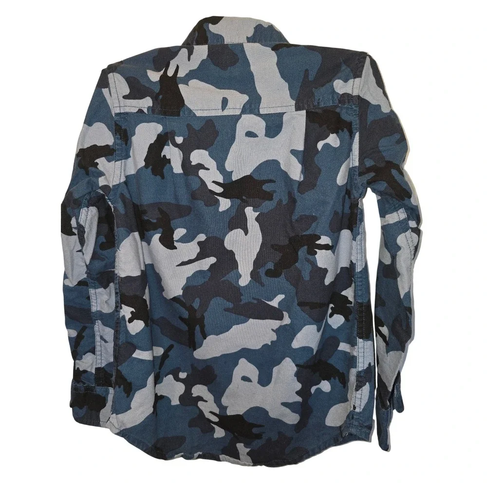 The Children's Place Boys Blue‎ Camo Button Down Shirt Long Sleeve Size S 5/6