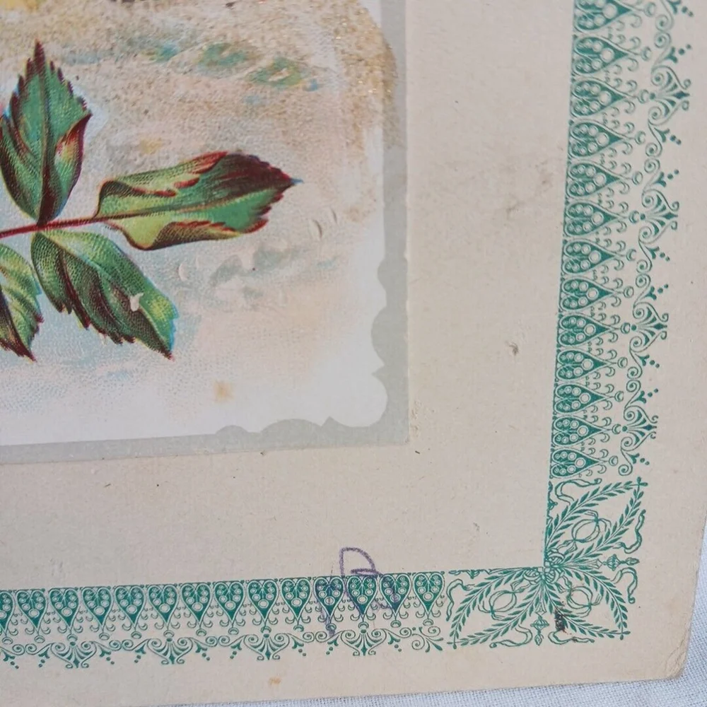 Victorian Antique Embossed Holiday Greeting Card Birds Rose