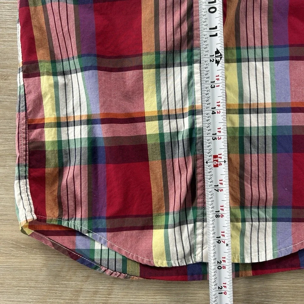 Ralph Lauren Polo Boys 7 Madras Plaid Short Sleeve Button Shirt Natural Stretch