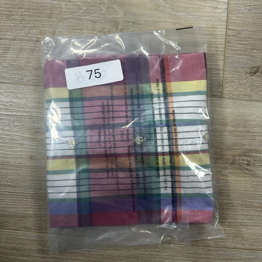 Ralph Lauren Polo Boys 7 Madras Plaid Short Sleeve Button Shirt Natural Stretch