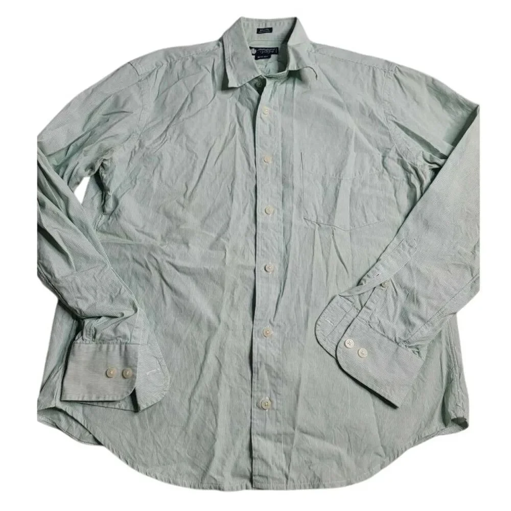 3487 Haberdashery J. Crew Green/White Striped Button Down‎ Men's Medium