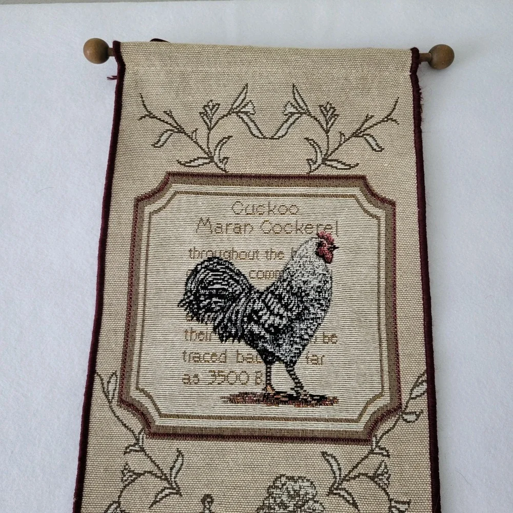 Rooster Bell Pull Wall Tapestry Country Farmhouse USA Leghorn Maran Needlepoint