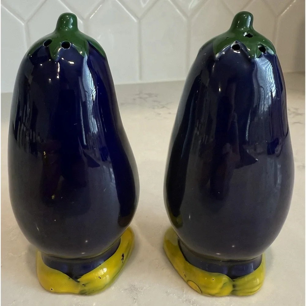 Vintage Eggplant Anthropomorphic Japan Salt And Pepper‎ Shaker Set