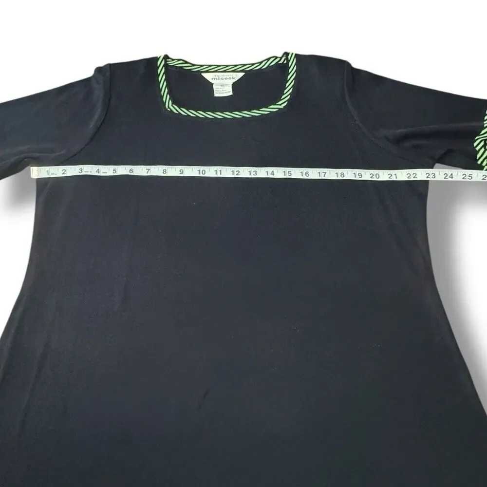 Exclusively Misook Knit Black Short Sleeve Green Stripes Acrylic Pullover Sz XL