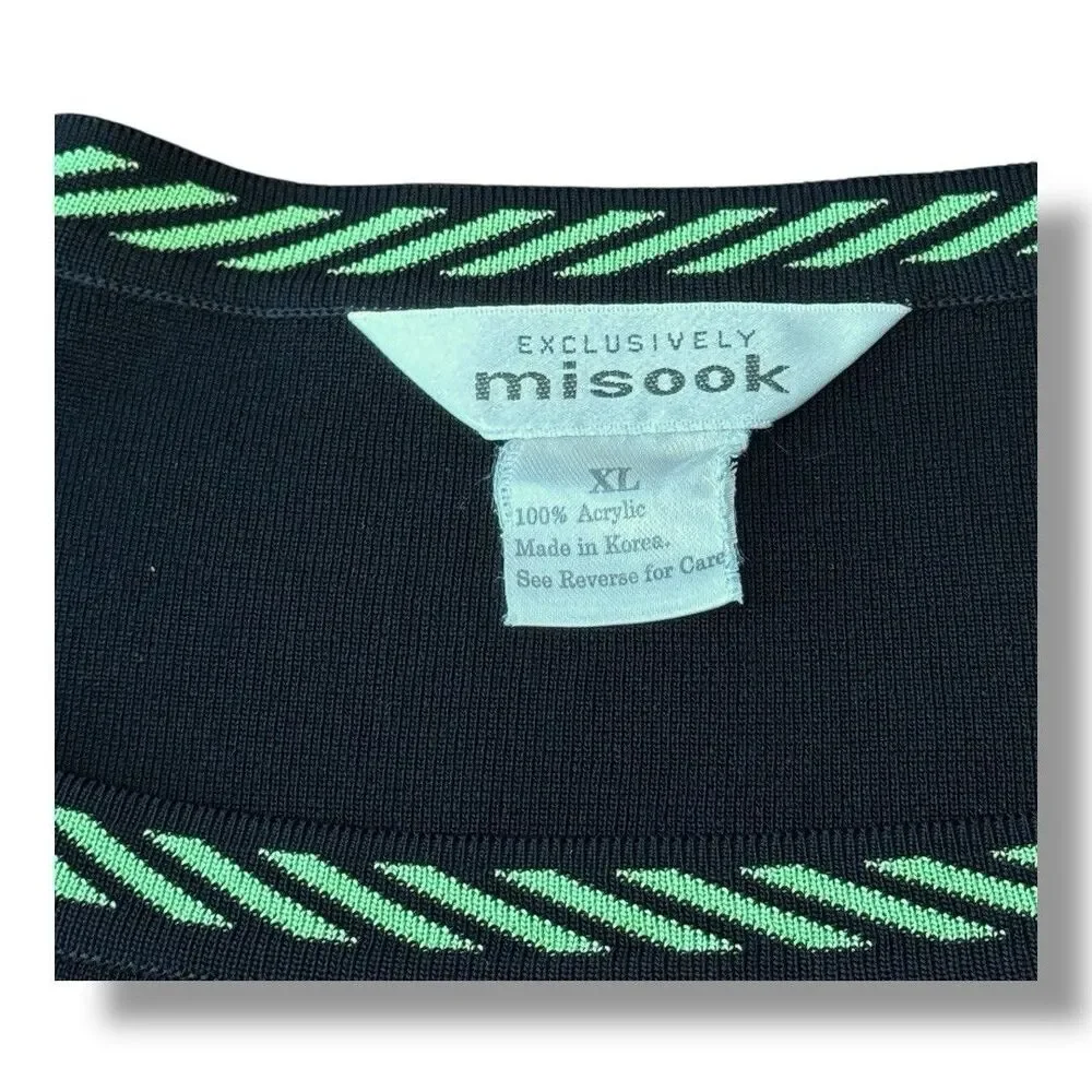 Exclusively Misook Knit Black Short Sleeve Green Stripes Acrylic Pullover Sz XL