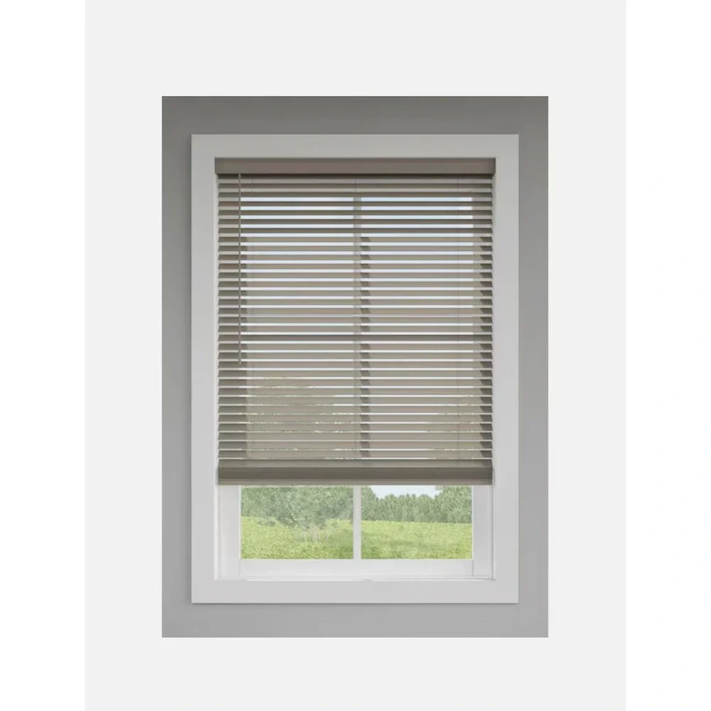 Levolor Trim Go Faux Wood Blinds 31 x 64 Inch Cordless Greige Warm Grey Open Box