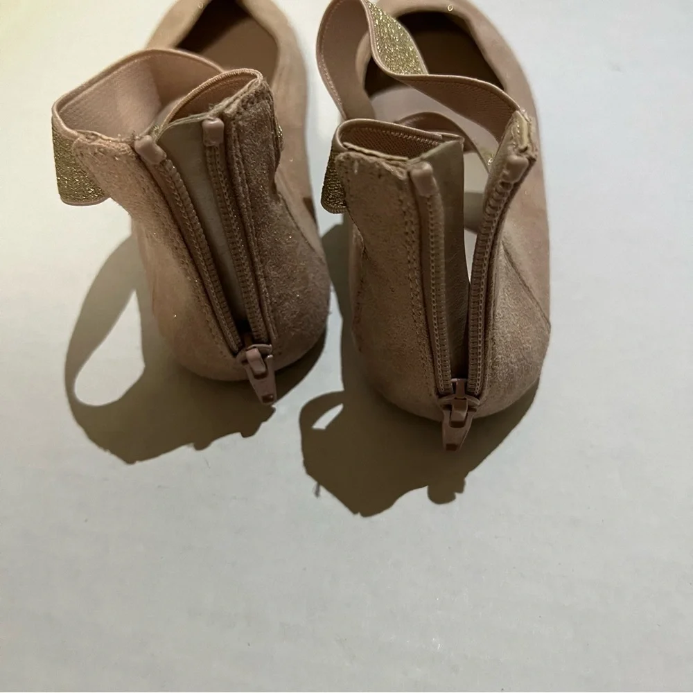 The Children’s Place Girls Gold Glitter pink Ballet Flats Ankle Strap Size 2