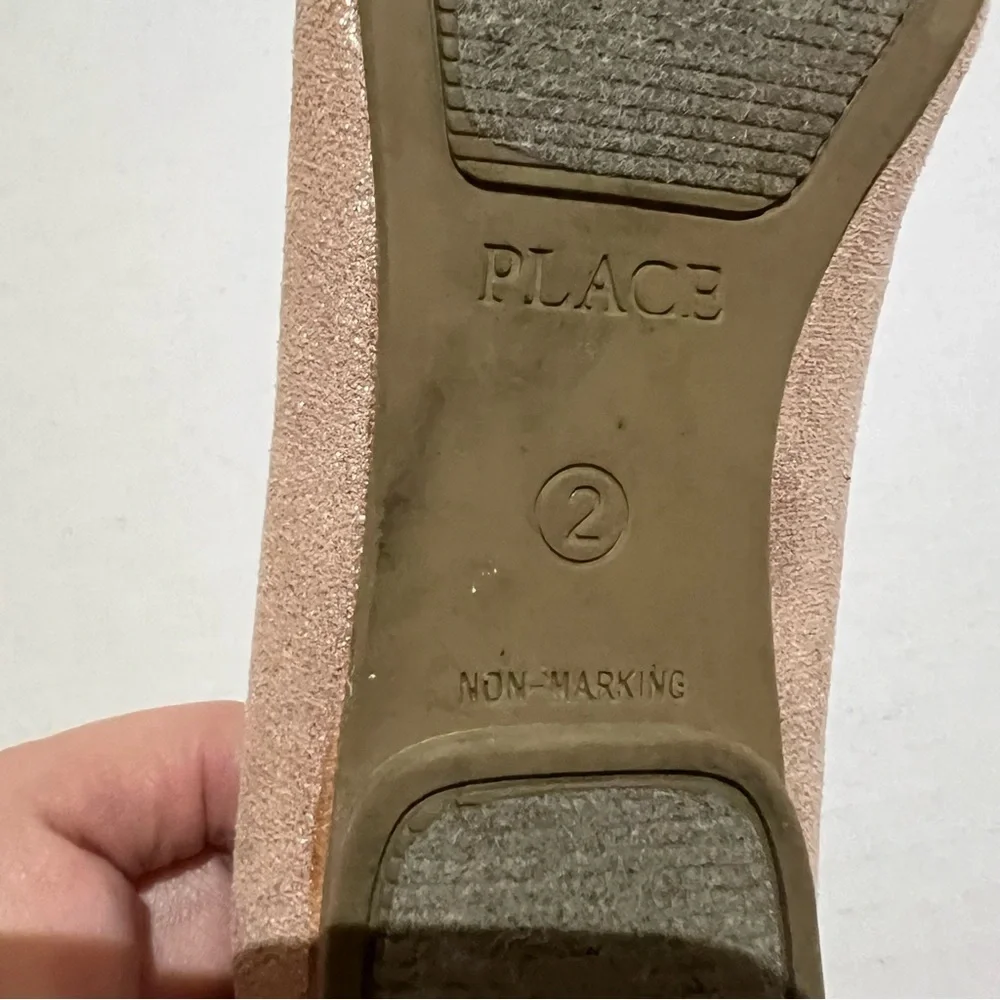 The Children’s Place Girls Gold Glitter pink Ballet Flats Ankle Strap Size 2