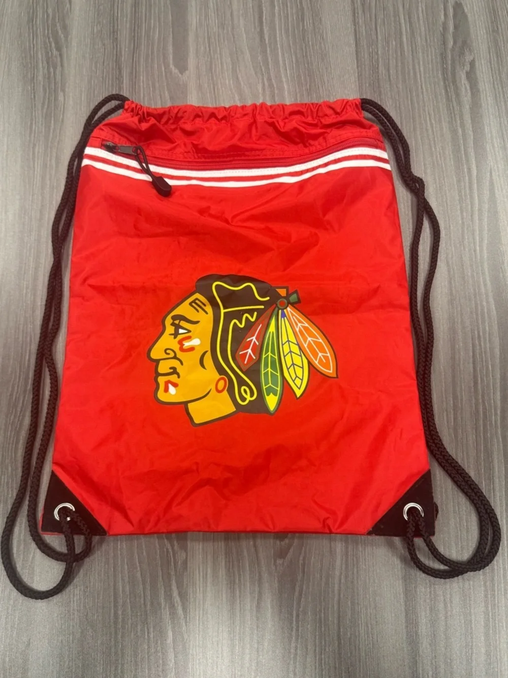 Chicago Blackhawks Red Sports Drawstring Backpack Sack Tote with Team Logo