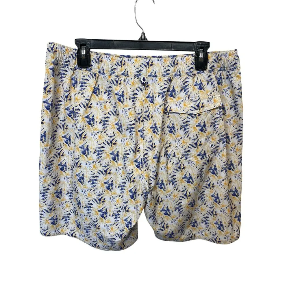 Johnnie-O Grenada Swim Trunk Shorts Men L Yellow Blue Hawaiian Preppy Vacation