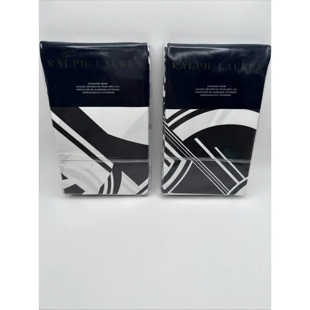 Ralph Lauren Standard Shams Set 2 Ellington Black White Art Deco Geometric Print