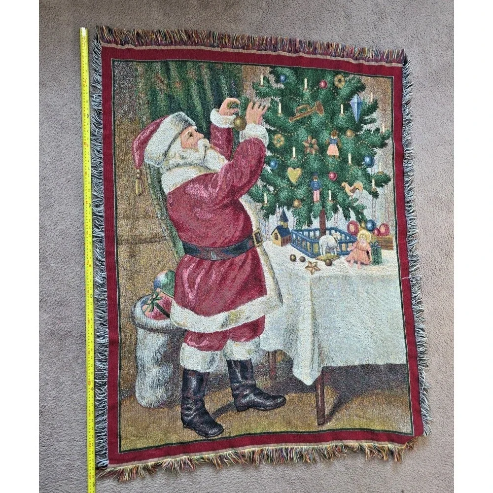 Vintage Martha Stewart Christmas Tapestry Throw Blanket Santa Claus 140