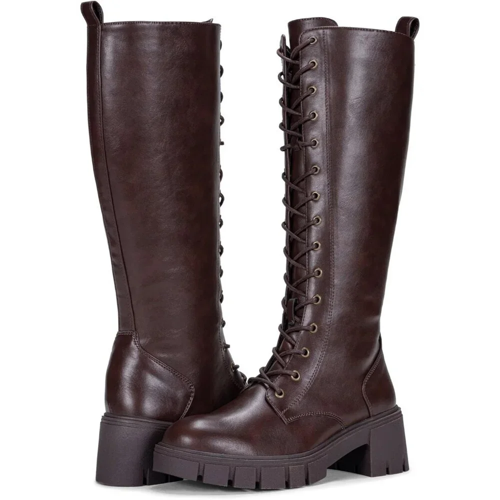 Women's Whisky 953 Chunky Platform Heel Lace Gothic Knee High Combat Boots
