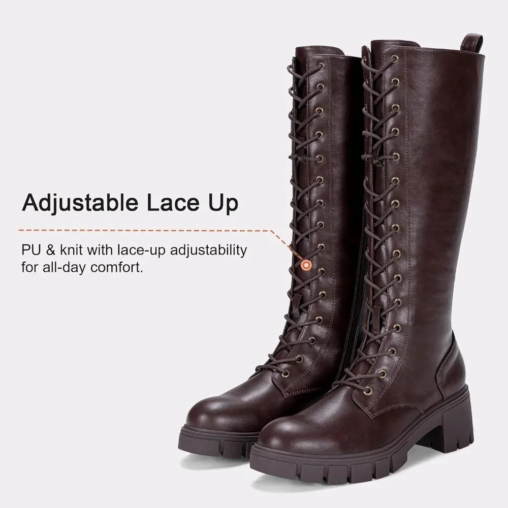 Women's Whisky 953 Chunky Platform Heel Lace Gothic Knee High Combat Boots