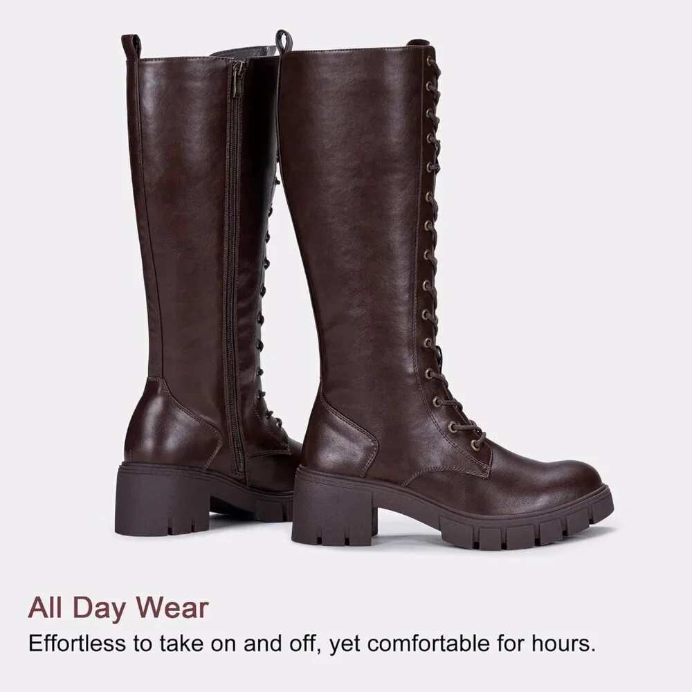 Women's Whisky 953 Chunky Platform Heel Lace Gothic Knee High Combat Boots