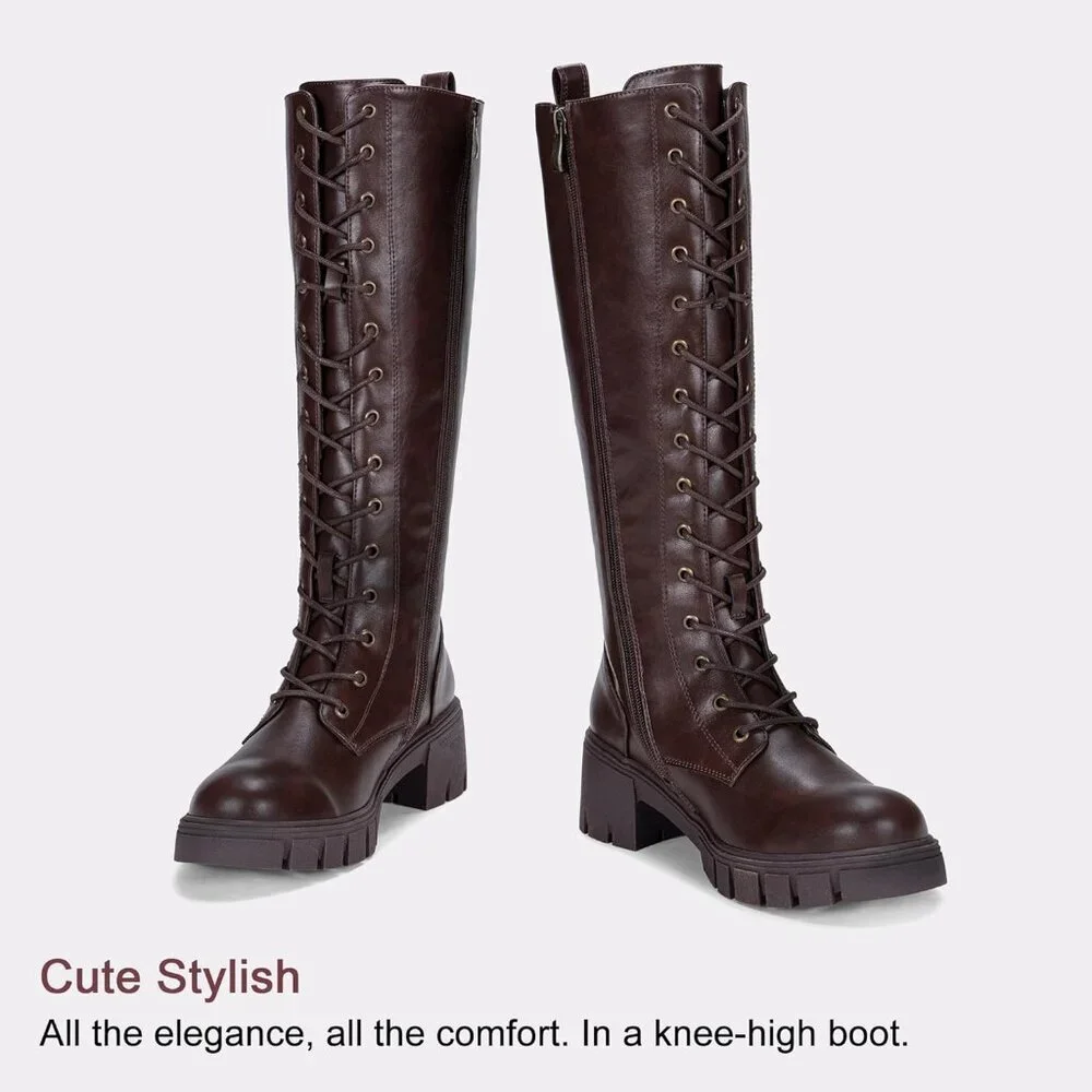 Women's Whisky 953 Chunky Platform Heel Lace Gothic Knee High Combat Boots
