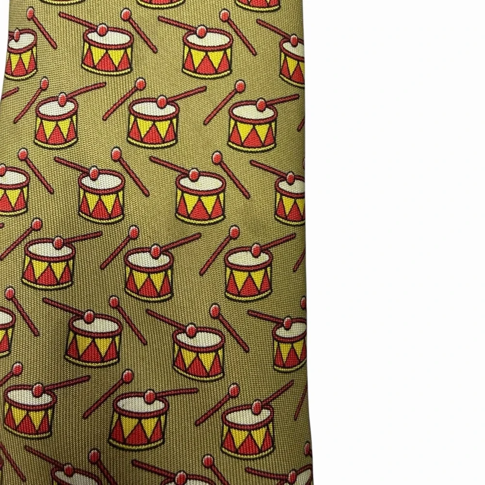 Hermes Men's Tie Tambour Snare Drums Taupe Satin Silk 7565 SA 3 5/8