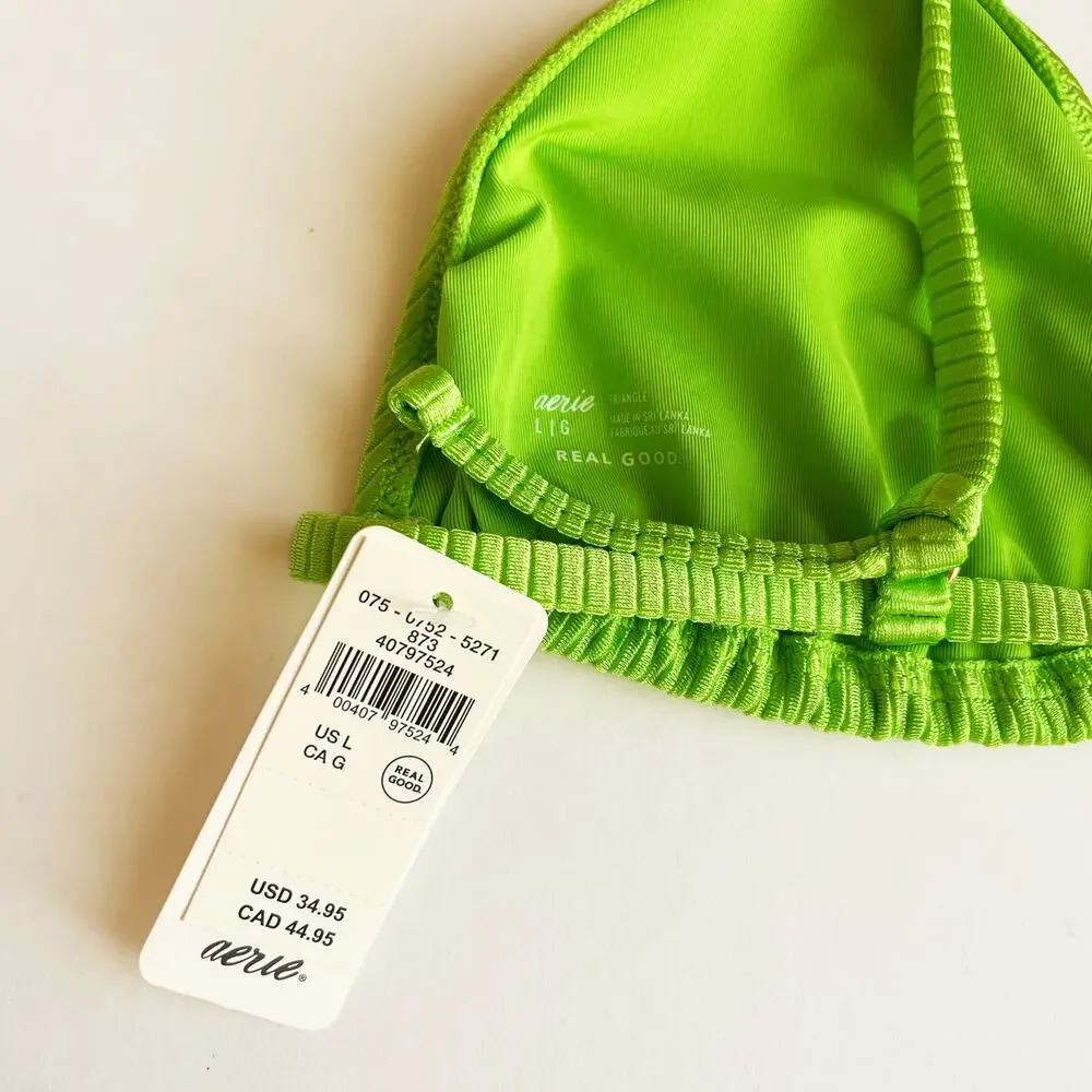 AERIE Swim Beach Babe Shine Rib Bikini Top Green