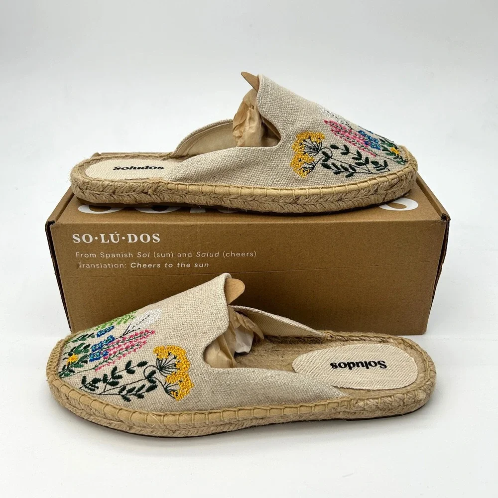 Womens Espadrilles Soludos The Smoking Mule Size 7-7.5 Organic Cotton Floral NEW