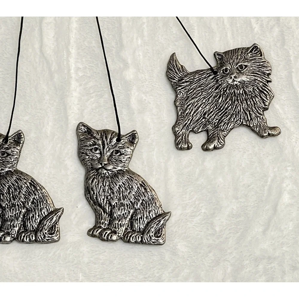 Cats Vintage 1994 Carson Pewter Metal Wind Chime kittens basket