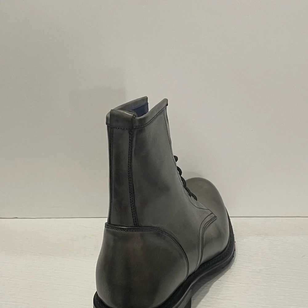 Emilio Franco boot chelsea gray round toe Italian leather black thick sole