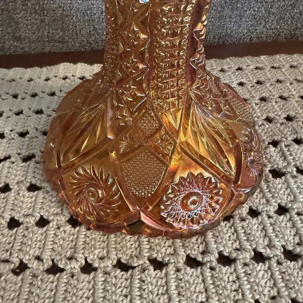 Vtg Imperial Glass Hobstar Marigold Carnival Glass Vase Punch Bowl Pedestal 5