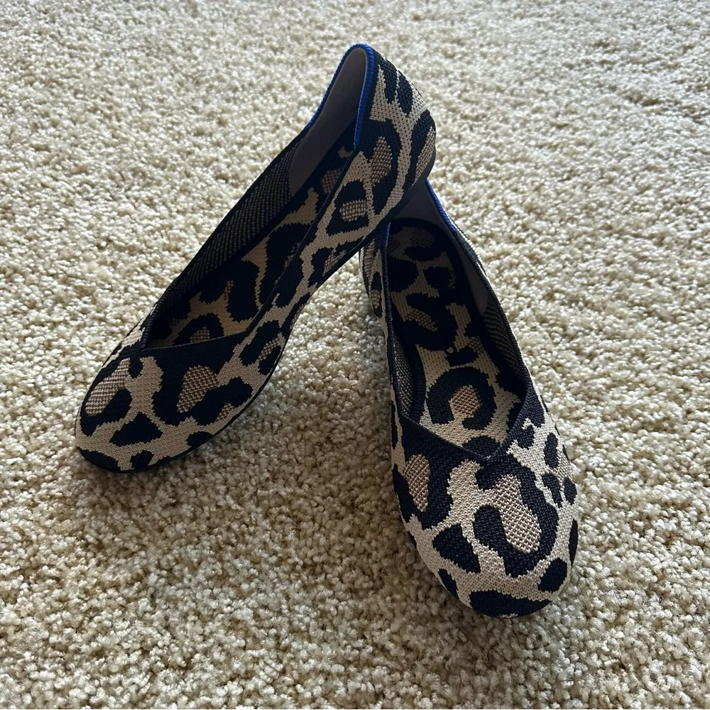 Rothy’s The Flat Leopard Print Black Tan Washable Flats‎ Women’s 6.5