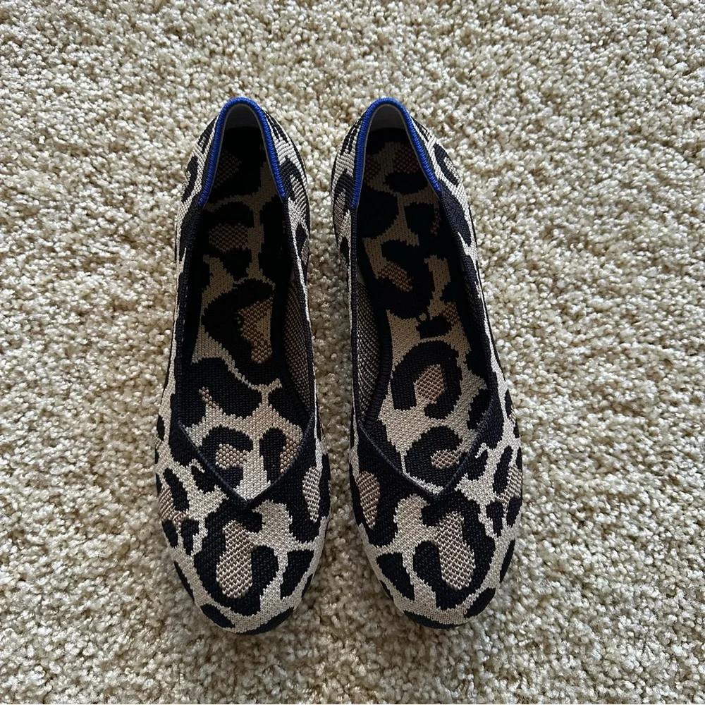 Rothy’s The Flat Leopard Print Black Tan Washable Flats‎ Women’s 6.5