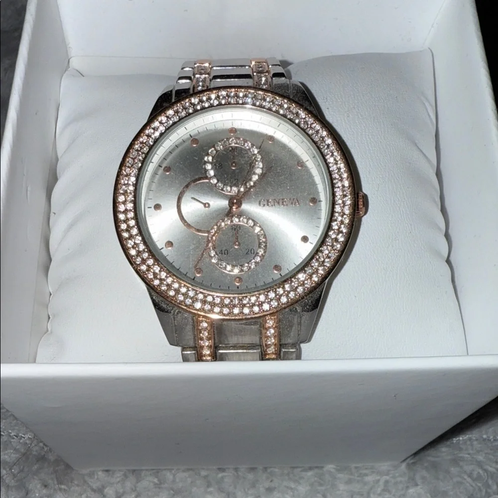 Geneva Silver and Rose Gold Women's Watch