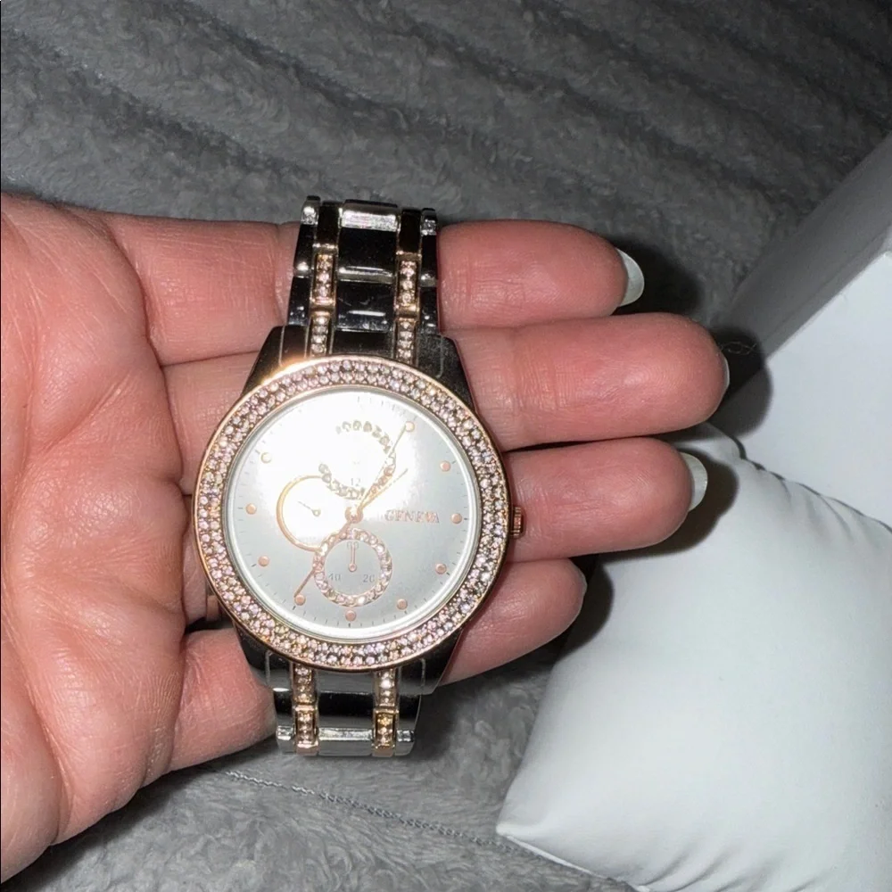Geneva Silver and Rose Gold Women's Watch