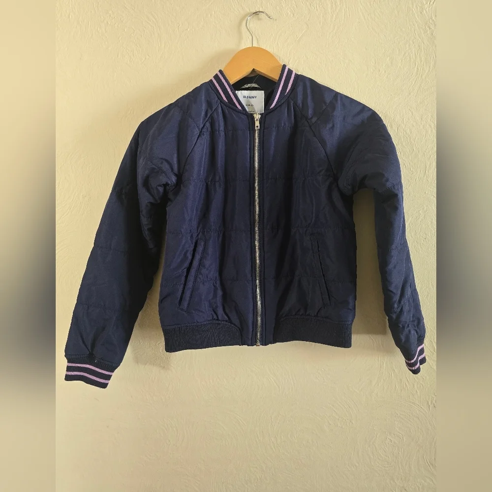 Old Navy, Girls Navy Jacket with Purple Trim, Size Large (10-12)