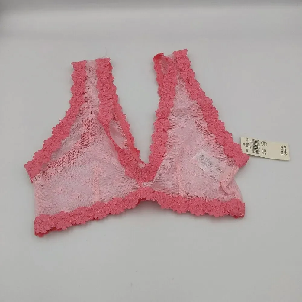 Aerie XXS Show Off Daisy Mesh Club Pink Plunge Bralette