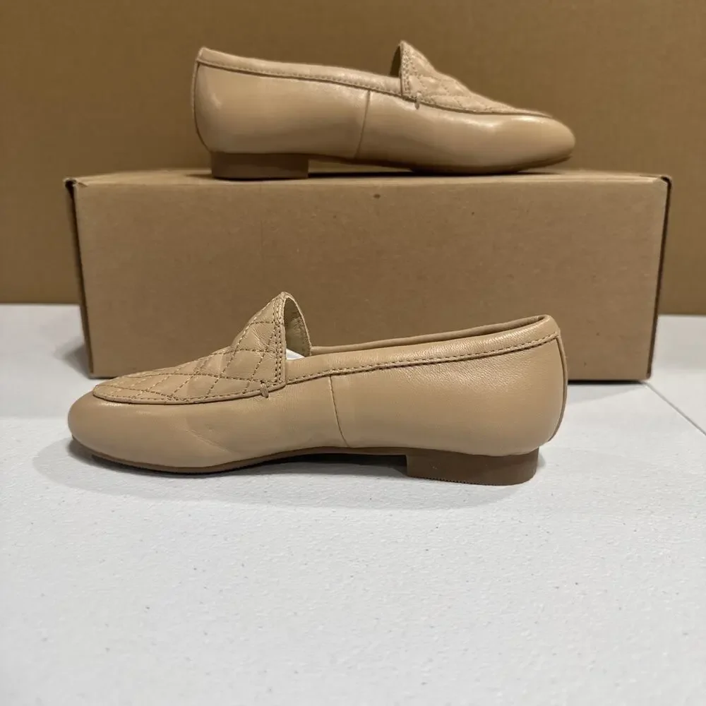 Onyx Girls Quilted Faux Leather Loafer Tan Flat Slip On Shoes Size US 12 / EU 30